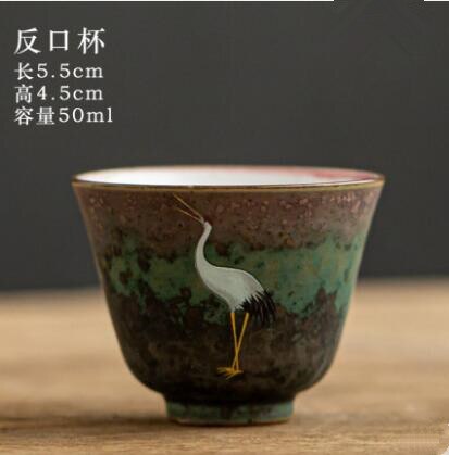 Grand bol à thé rétro en céramique avec couvercle, Anti-brûlure, simple, peint à la main, couvercle de grue brillante: Single cup A