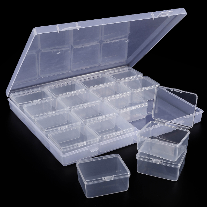 Caja organizadora de cuentas, 30 Uds., pequeños contenedores de almacenamiento de cuentas de plástico transparente con tapa con bisagras para almacenar artículos pequeños, manualidades, joyería: BLANCO
