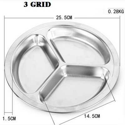Dinner Plate Grid Plate 28cm Stainless steel Fast Food Dish Pan thickening Plate fast food Dish Dinner Plate Metal: 3 GRID