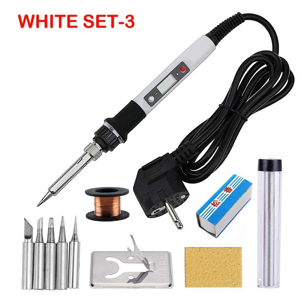80W Lötkolben Digitale Einstellbare Temperatur Elektrische Solder Station Schweißen Werkzeuge Kit 220V 110V Rework Entlöten Reparatur: 220V EU Plug / White SET-3