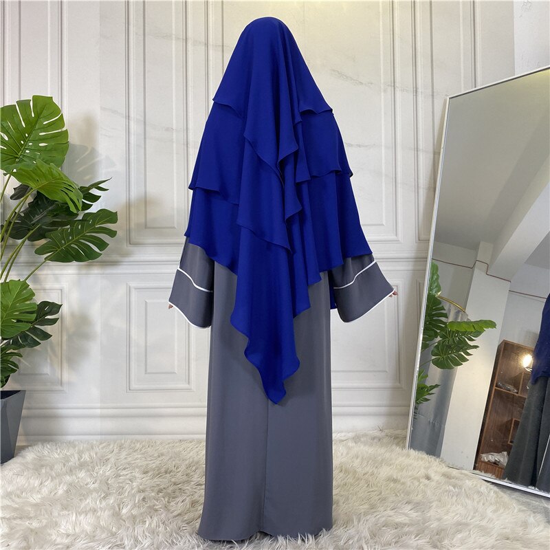 Ramadan Eid Prayer Garment Long Khimar Hijab Scarf Sleeveless Tops Islamic Women Abaya Jilbab Abayas Muslim Arab Clothing Niqab: blue Khimar
