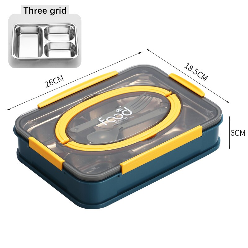 Bento Box Japanese Style Stainless Steel Lunch Box Food Warmer Leak-Proof Breakfast Lunch Box For Kids With Compartment Food Box: Blue