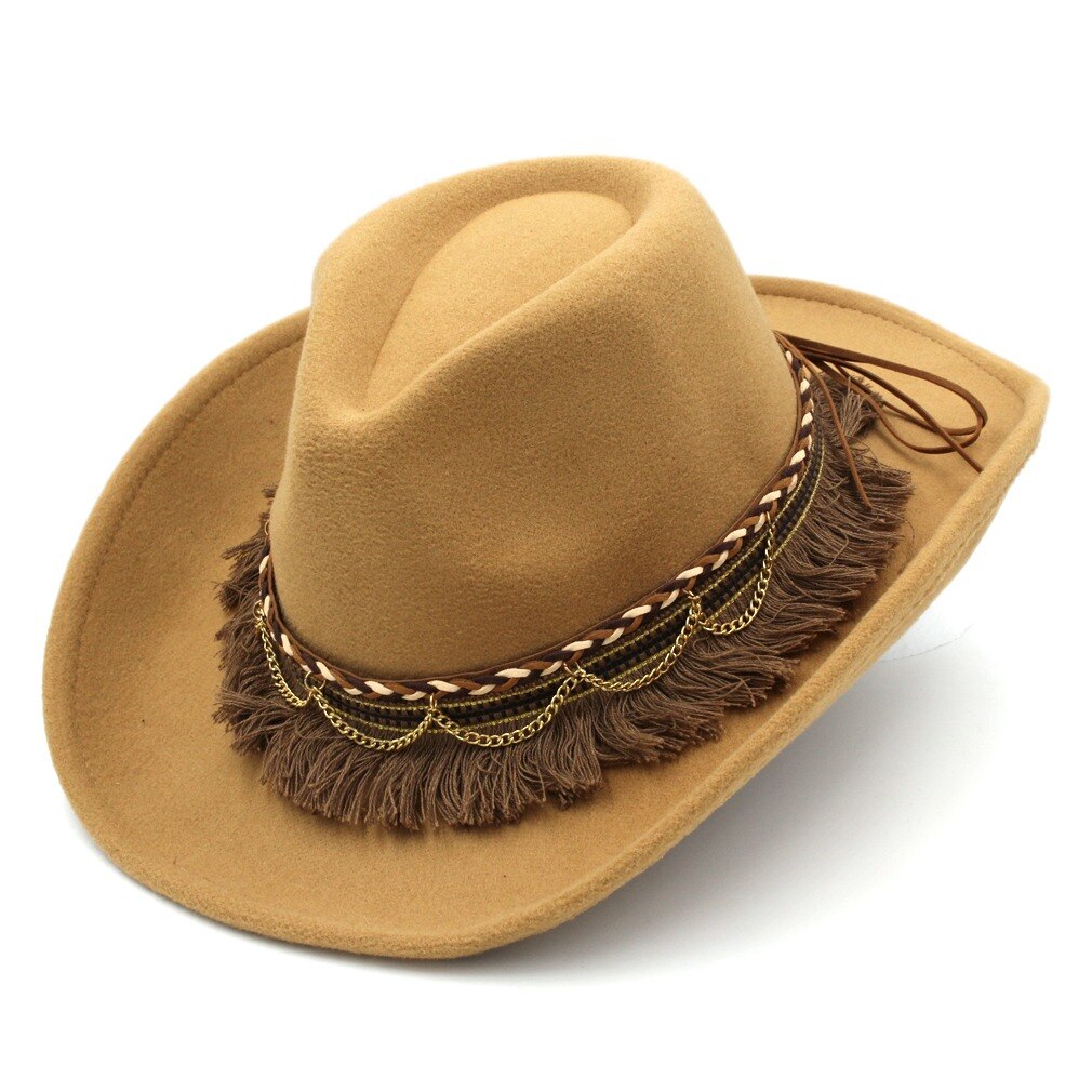 Mistdawn Vintage Unisex lana mezcla vaquero occidental gángster Sombrero al aire libre de ala ancha Sombrero padrino sombreros para la Iglesia de Jazz Sombrero: Caqui