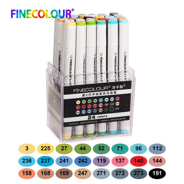 Finecolour-Rotuladores artísticos de doble punta, 160 colores para caligrafía y dibujo, marcadores con base de alcohol, EF101: 24pcs set with box