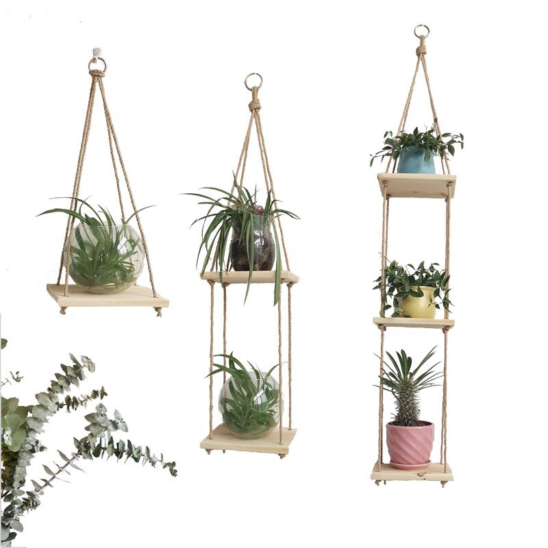 macrame plant hanger with wooden board pot tray flower pot hanging
