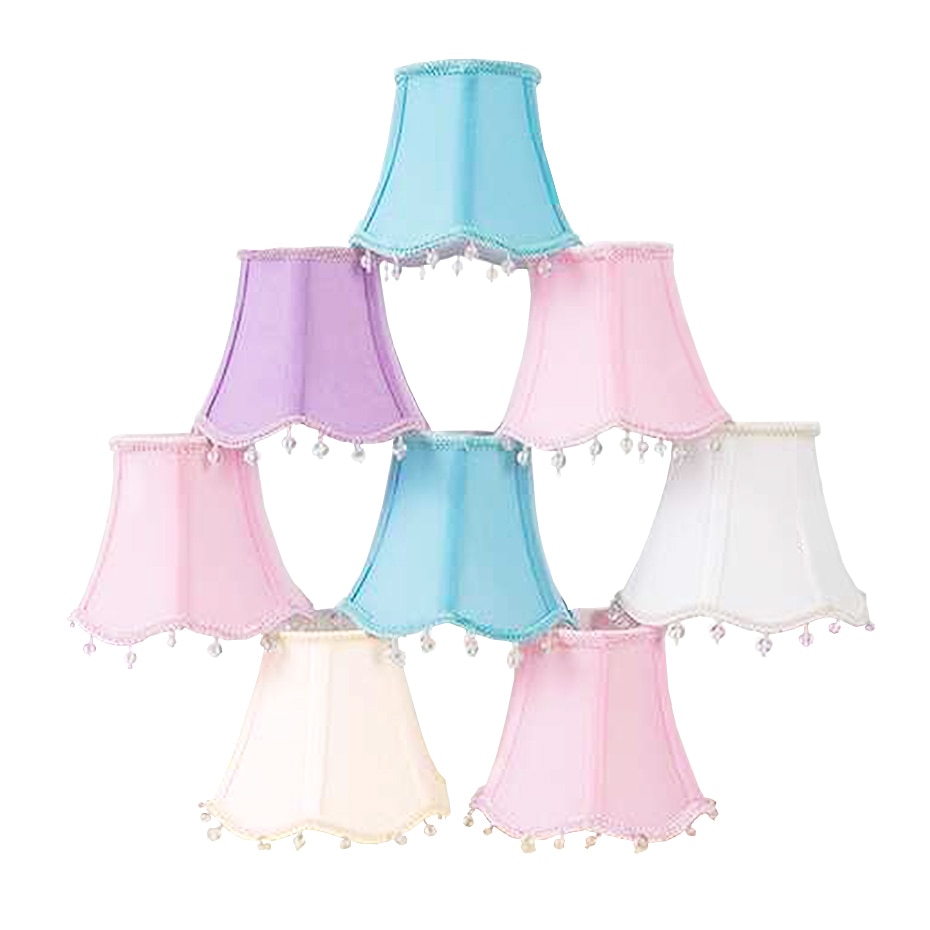 Pantalla sólida de tela pequeña E12 Para lámparas, cosida a mano, colgante con cuentas de cristal de encaje, lavable, Blanco/beige/azul/Rosa/lavanda E14