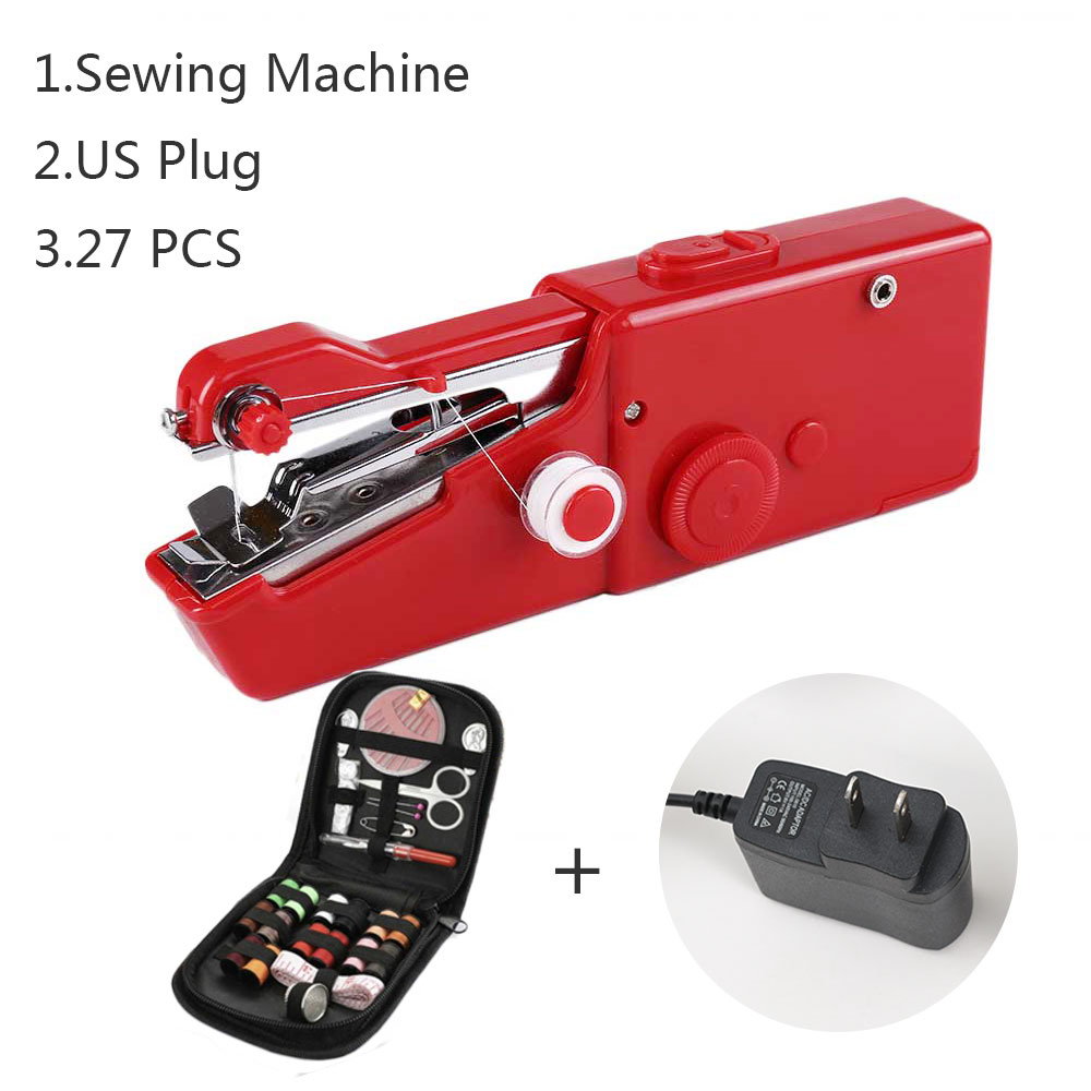 INNE Portable Mini Hand Sewing Machine Household Electric Quick Repair Clothes Straight Stitch Needlework Tool DIY Accessories: US 27thread machine