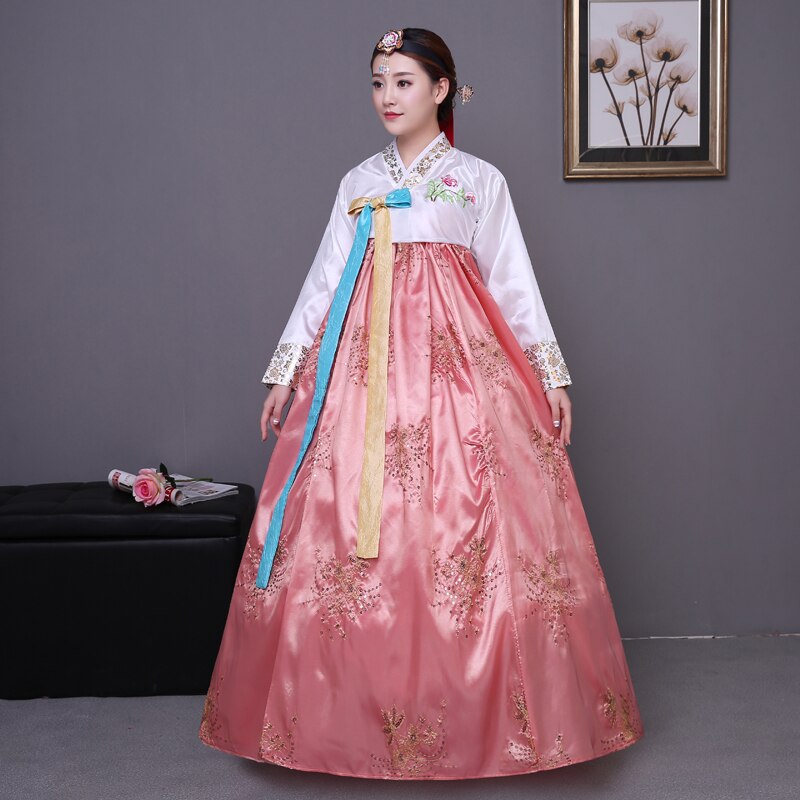 Costume traditionnel coréen hanbok à paillettes, costume de palais coréen pour femme, robe hanbok, vêtements de danse nationale pour spectacle sur scène 89: pink / XL