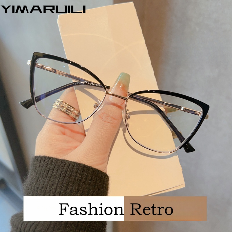 YIMARUILI, montura de gafas ópticas TR90 de aleación ultraligera a la , gafas graduadas Retro de para mujer, montura de gafas tipo ojo de gato TR30