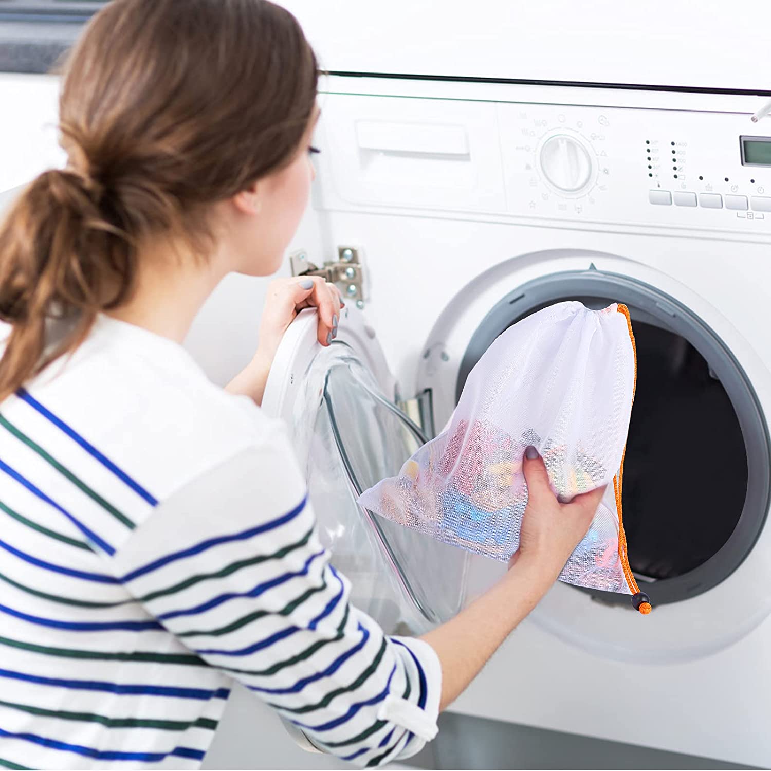 5pcs/pack Eco Friendly Mesh Vegetable Bags Reusable Produce Bags for Kitchen Supermarket Store Storage Fruit Bag with Drawstring