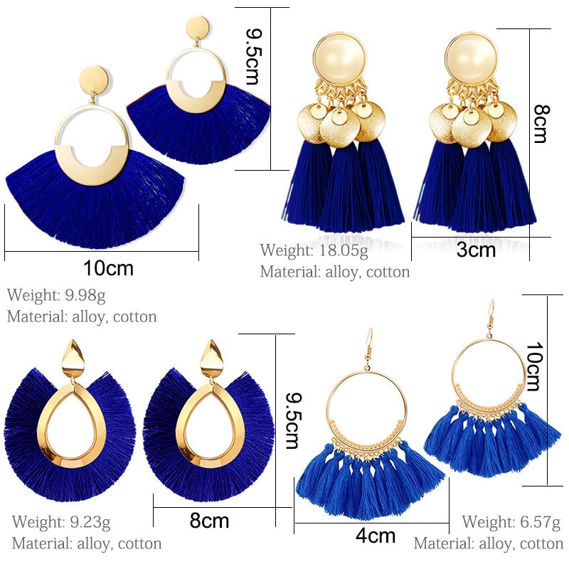 Bohemian Tassel Earrings for Women Cotton Silk Fabric Long Fringe Dangle Earrings Party Female Jewelry