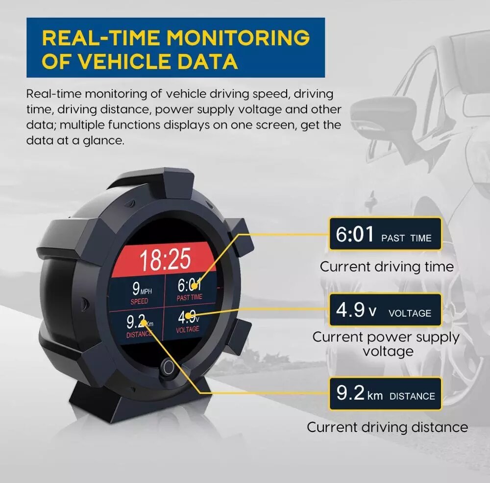 Autool  x95 gps horisontal høy presisjon multifunksjonell skråningsmåler bil hud skråningsmåler hastighetsmåler km/t mph alarm