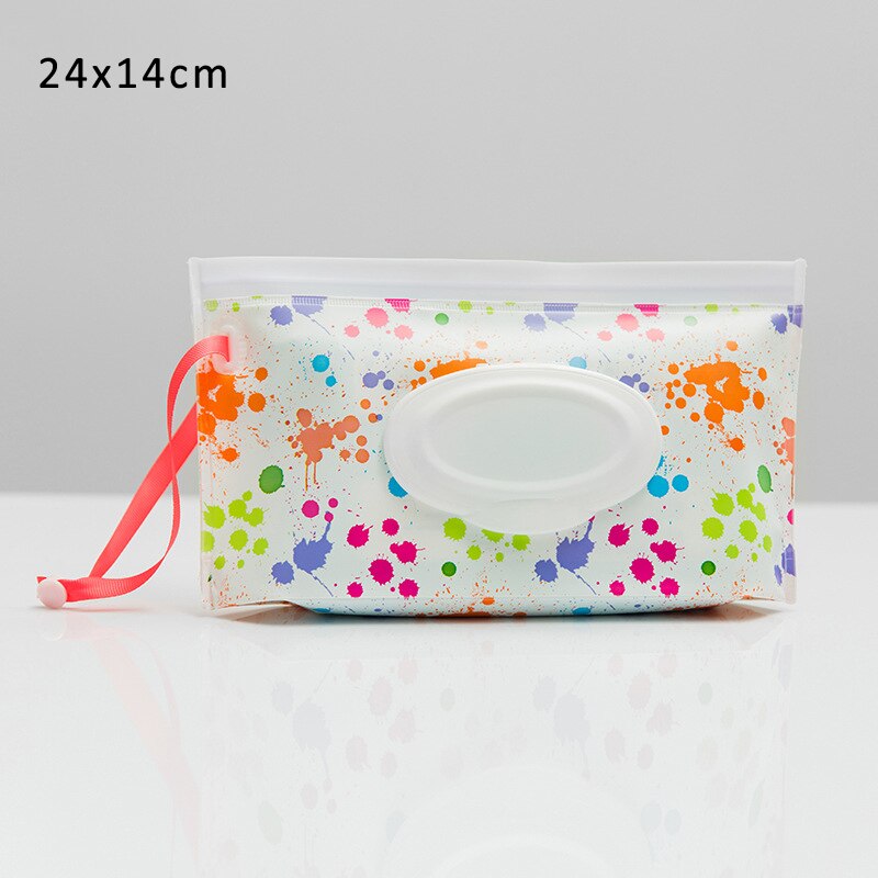 1Pcs Cartoon Pattern Eco-Friendly Baby Wipes Box Wet Wipe Box Cleaning Wipes Carrying Bag Clamshell Snap Strap Container Case: Color Ink