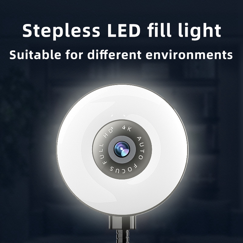 Ful Hd Webcam Webcam Met Microfoon Voor Pc Laptop Computer Led Ring Licht Invullen Web Cam Voor Studie Conferentie