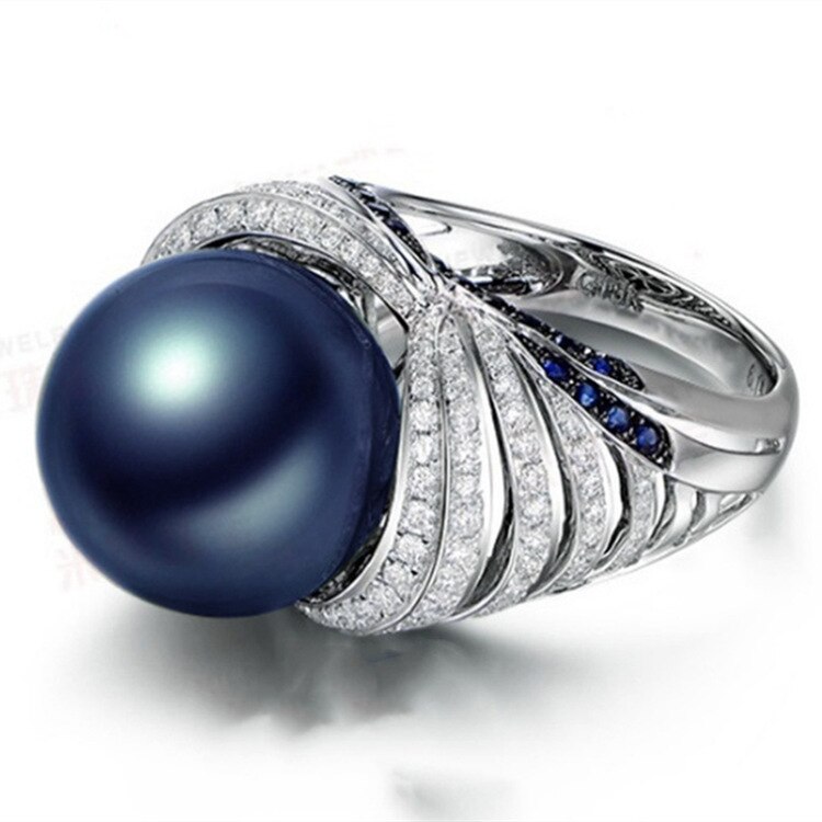 CHUHAN de las mujeres de Simple lujo Pop Retro Azul perla Zircon anillo para la de la boda accesorios para hacer joyería a mano