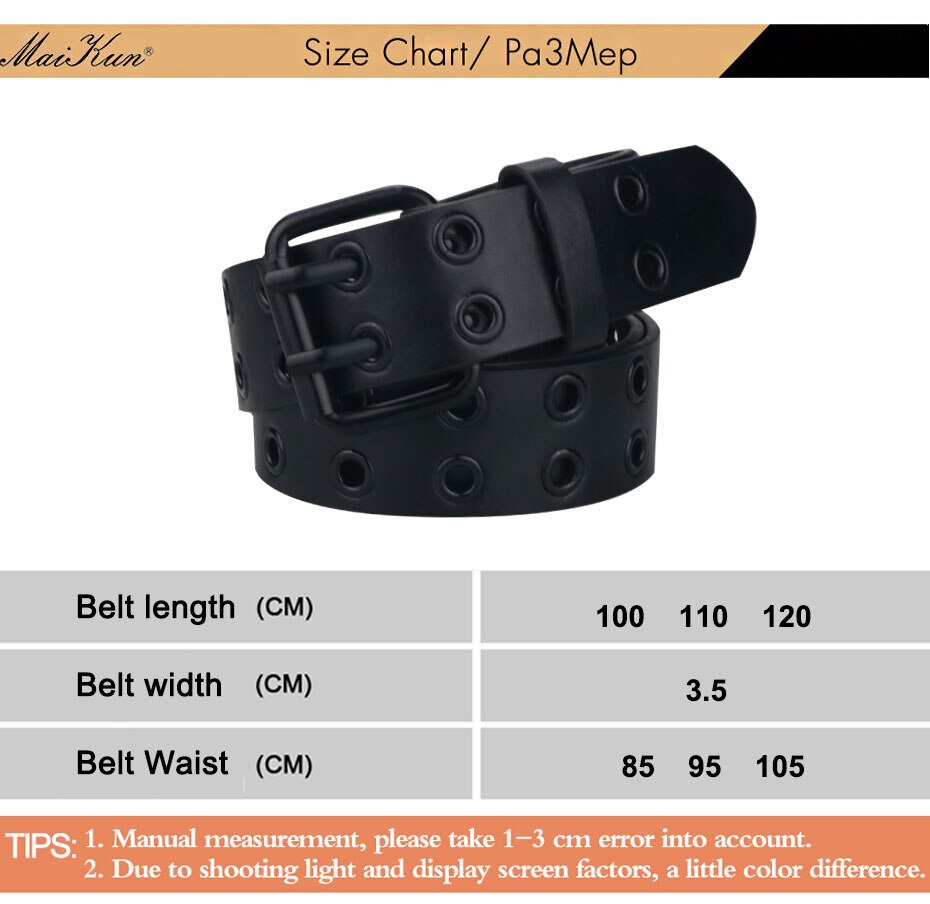 Maikun Halloween Neuer Damen-Gürtel aus schwarzem PU-Leder, doppelter Auspuff-Luftloch-Dornschließe, modischer Trend-Bund, Punk-gotisch-Stil