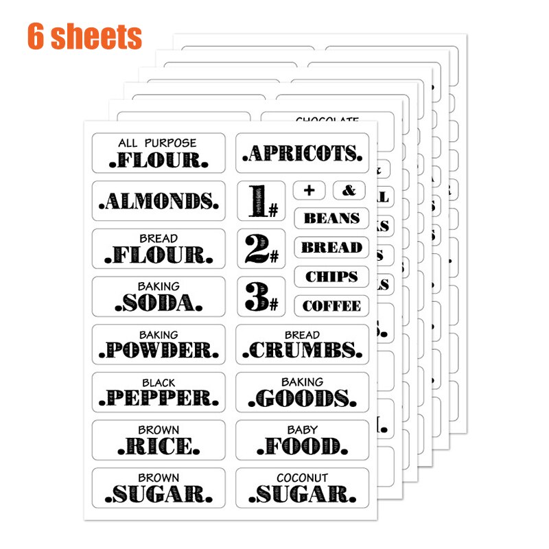 Farmhouse pantry labels 6 ark gennemsigtige vandtætte pantry stickers madkrukke labels til pantry organisation  hg99