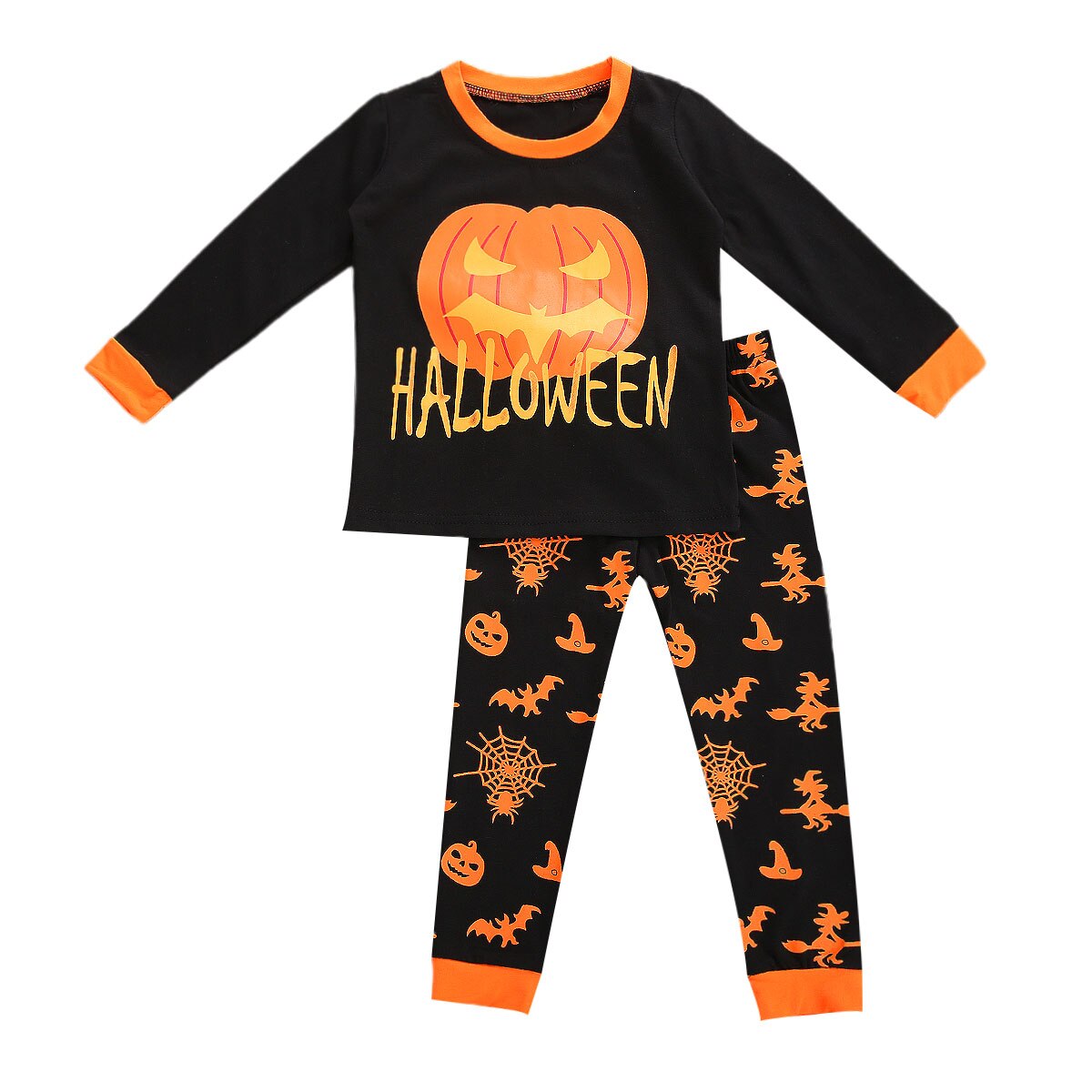 Infant Baby Halloween Pajamas, Jogger Pants Suit, Pumpkin Spider Printed Round Neck Long Sleeve Sleep Trousers2Pcs: A / 3T