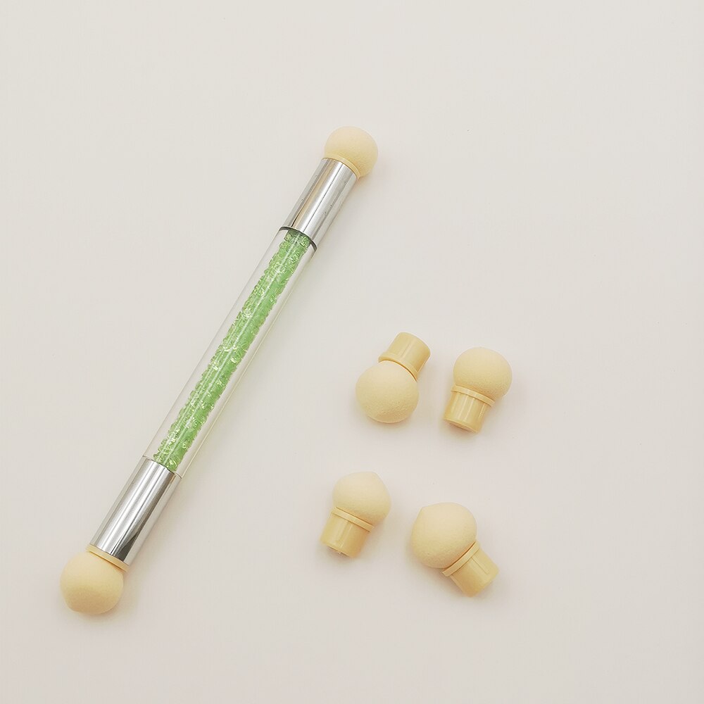 1 stuk dubbelzijdige borstel sponskop strass handvat nail art borstel nail art schildertool gradient arcering pen stippen: B020- groene