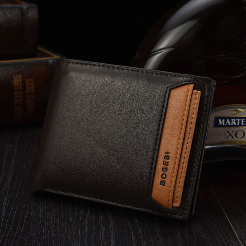 Purse Retro Slim Short Bifold Wallet for Men Business ID Card Holders Purses Male Men's Wallet Small Leather Cards Wallets: E Coffee 1