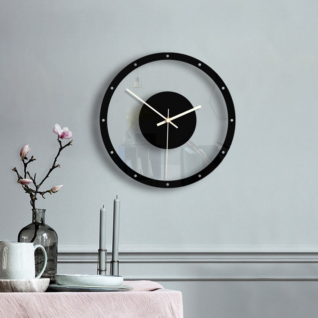 Reloj de pared de estilo nórdico, silencioso, acrílico, transparente, Retro, de hierro, cara redonda, decoración grande para exteriores, color negro