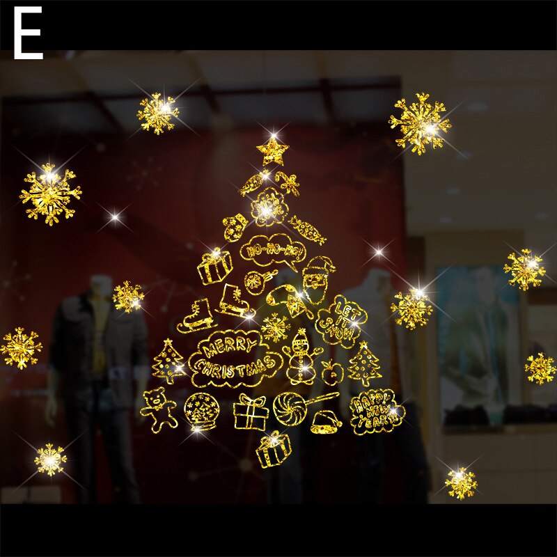 Glänzende Gold Weihnachten Baum Fenster Aufkleber Santa Fahrt Weihnachten Girlande Zauberstab Decals Neue Jahr Schaufenster Aufkleber Schneemann Wohnkultur: F
