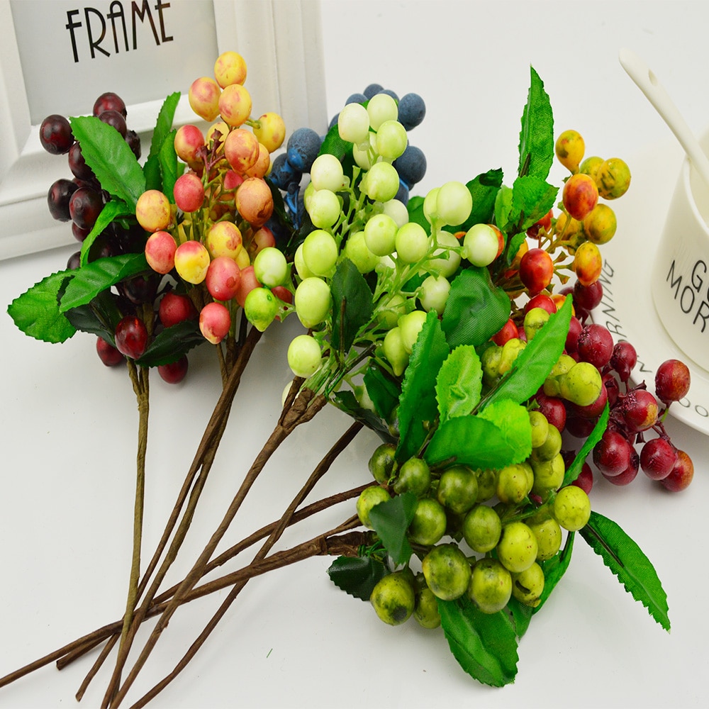 Goedkope Kunstmatige Bosbessen Fruit Berry Voor Bruiloft Thuis Vaas Decoratie Sier Bloempot Diy Meeldraden Zijden Planten Bloemen
