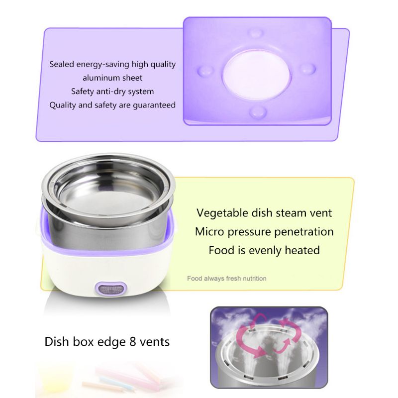 Multifunctional Electric Lunch Box Mini Rice Cooker Food Heater Steamer Cooking