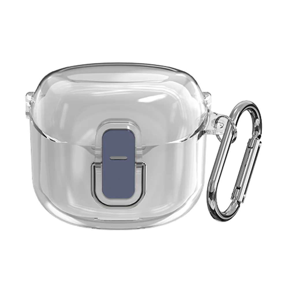 Voor Jbl Tune Flex 2023 Oortelefoon Beschermhoes Schokbestendig Hard Pc Shell Clear Case Cover Oortelefoon Anti-Druppel Met Karabijnhaak: Grey