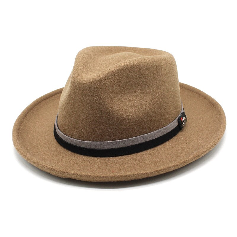 Classic Soft Wool Felt Fedora For Men Women Autumn Winter Retro Trilby Jazz Hat Curved Brim Dress Hat: Light Khaki