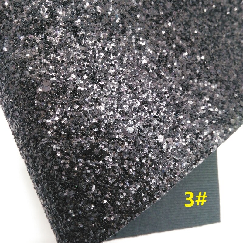 Black Glitter Fabric, Iridescent Stars Faux Leather Synthetic Leather Fabric Sheet 21x29CM Twinkling Ming KM488: 3
