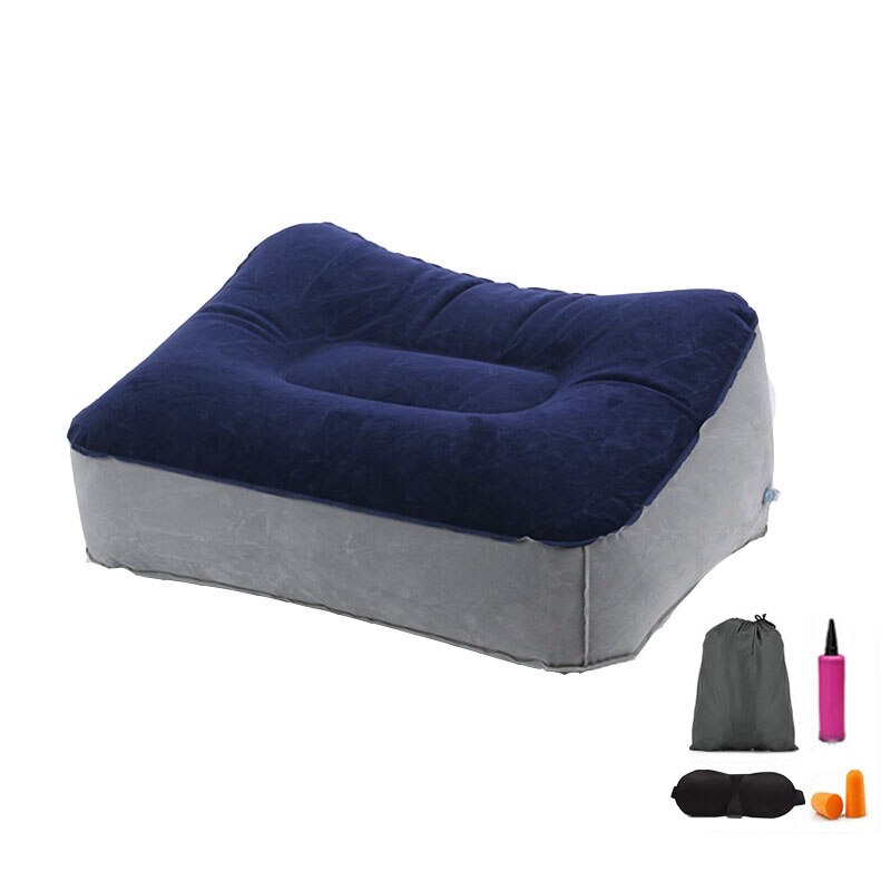 Pvc Vlucht Slapen Voetsteun Kussen Rust Kussen Op Vliegtuig Auto Bus Kussen Opblaasbare Reizen Voetsteun Kussen Voet Pad: Navy Blue Gray Set