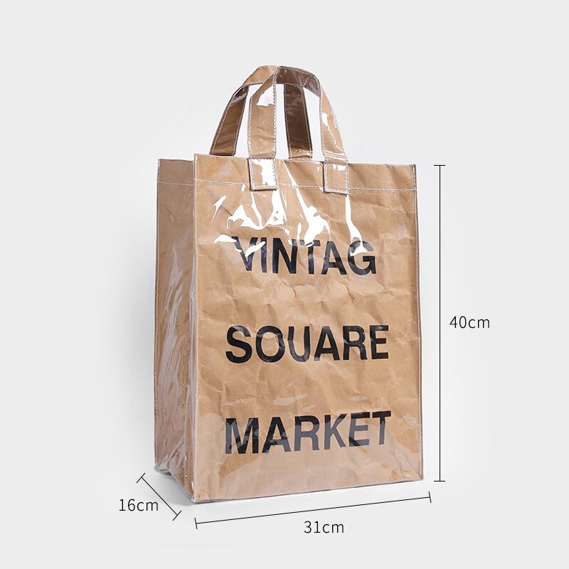 Geplooide Kraftpapier Tote Boodschappentassen Vintage Brief Grote Capaciteit Waterdichte Schoudertas Portemonnee En Handtassen