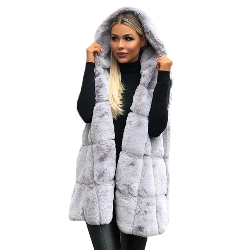 Damen Dicke Warme Mit Kapuze Faux Pelz Weste Herbst Winter Neue Ärmel Outwear Feste Farbe Lange Weste Plus Größe 3XL