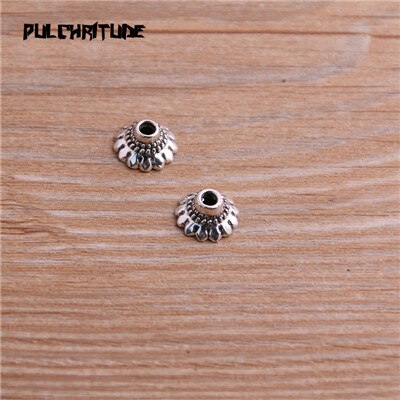 100pcs 5*10*10mm Two Color Retro Bead Caps Charm Hollow Flower Pendants Jewelry Accessories DIY Receptacle Charms: Antique Silver Plated