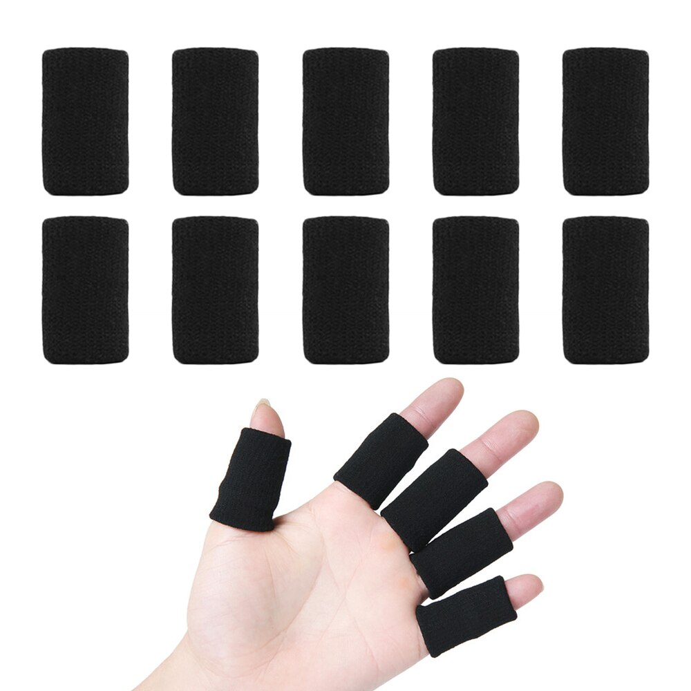 10 Stuks Sport Vinger Mouwen Elastische Vinger Mouwen Ondersteuning Duim Brace Protector Ademende Elastische Vinger Tape: Black