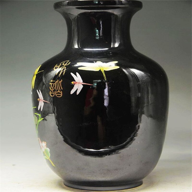 Chinese Black And Porcelain Old Hand Painted Lotus Vase