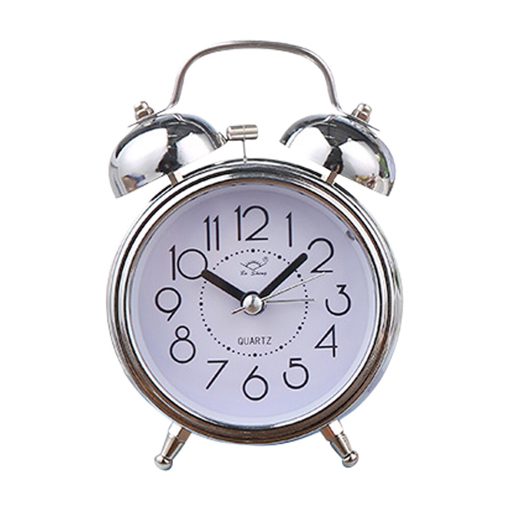 3 Inch Classical Alarm Clock Vintage Retro Silent Pointer Clocks Loud Alarm Clock with Dual Bell Night Light Bedside Bedroom: Silver
