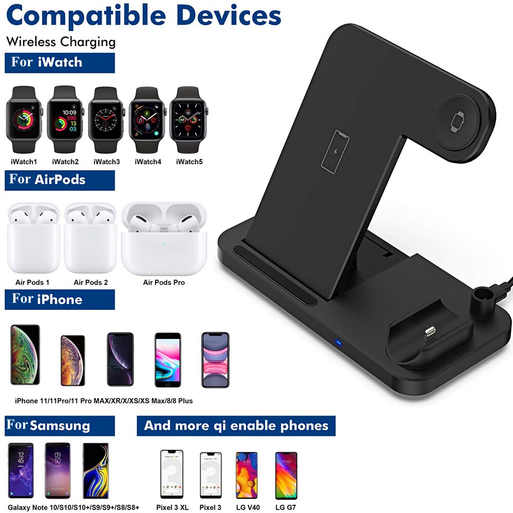 Estación de acoplamiento de cargador inalámbrico rápido para iphone 4 en 1X11 12, estación de carga rápida para Apple Watch 2, 3, 4, 5, Airpods Pro