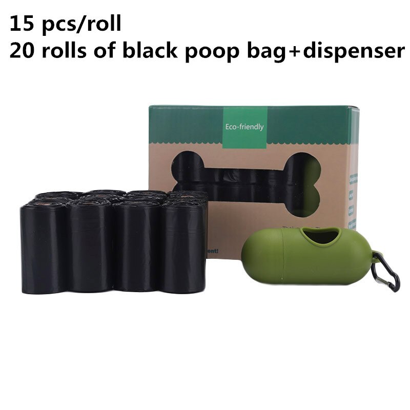 Degradable Pet Poop Bag Portable Garbage Bag Biodegradable Dog Waste Bags Dog walking Supplies Pick-up Dispenser Rounded For Cat: 20 rolls of black