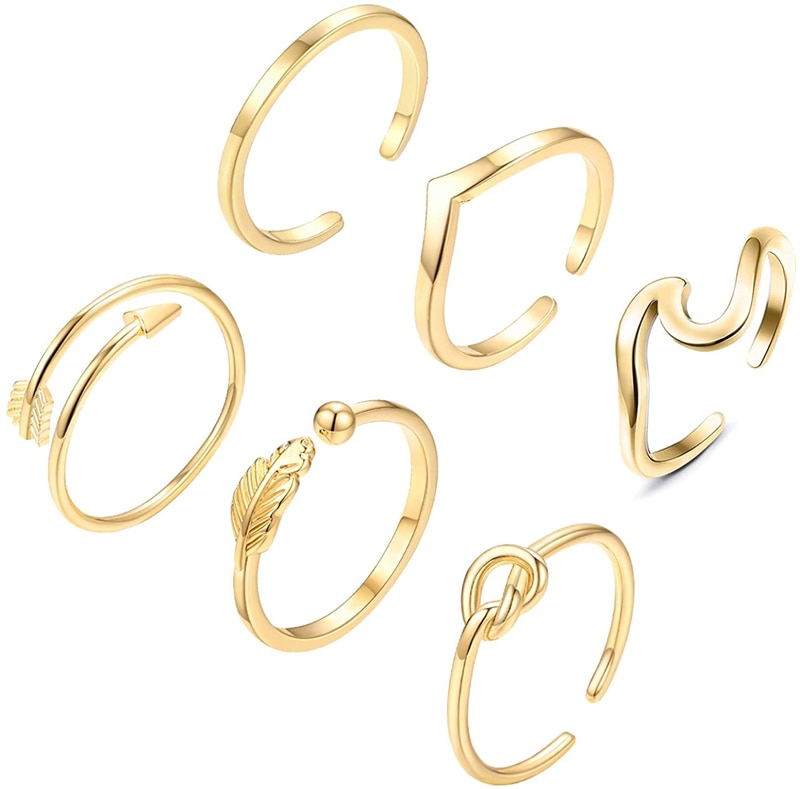 6 uds anillos de onda de nudo de flecha para mujeres ajustable apilable pulgar anillos abiertos Set vacaciones de verano joyería