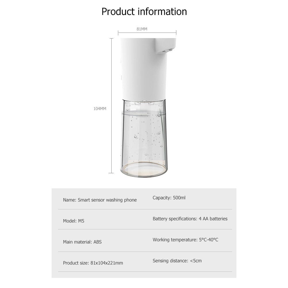 Touchless Bathroom Dispenser Smart Sensor Liquid Soap Dispenser for Kitchen Hand Free Automatic Soap Dispenser 500ml