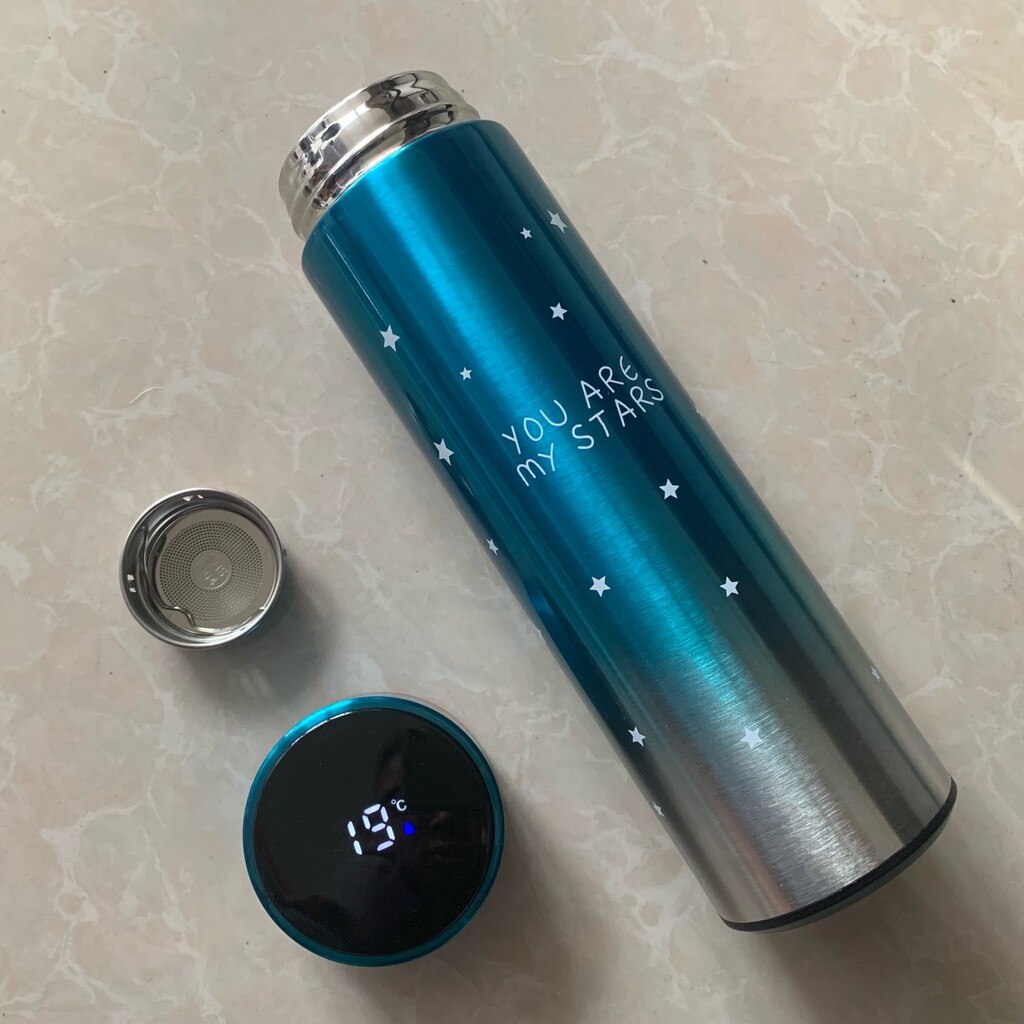 LED Temperature Display Vacuum Thermal Flask 304 Stainless Steel 13 Colours thermos bottle cute water bottle thermos mug: Star-Green