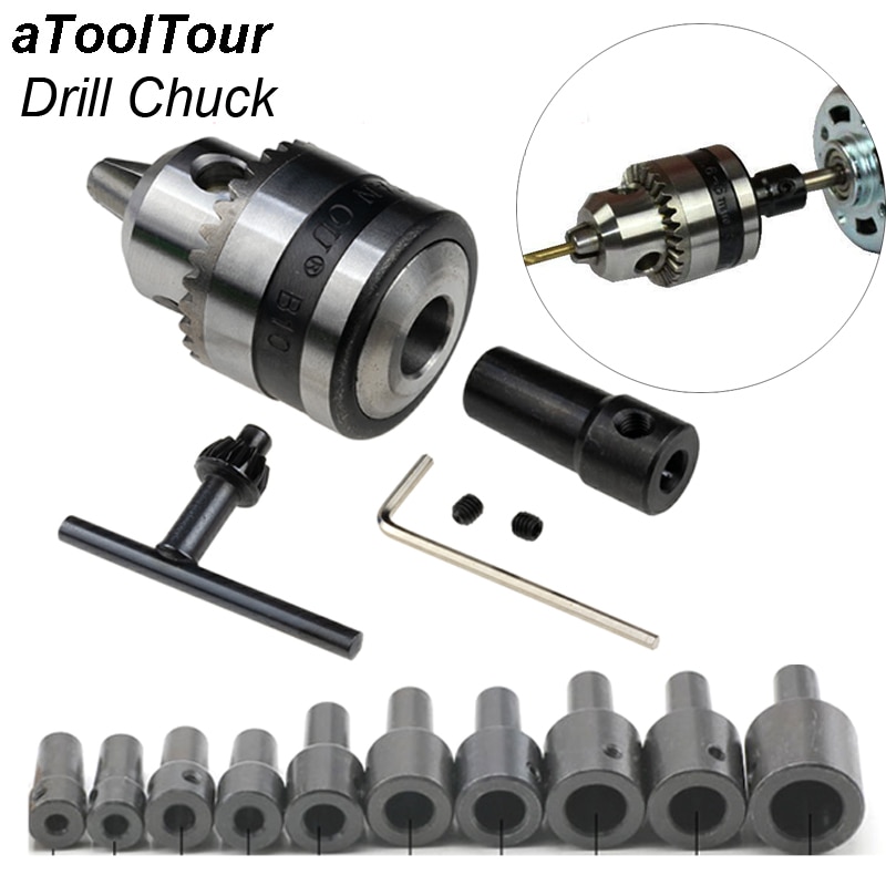 Mini Electric Drill Chuck 0.6-6mm Mount B10 Taper Connector Rod Motor Shaft Chuck For Drill With Adapter Key Wrench Power Tool