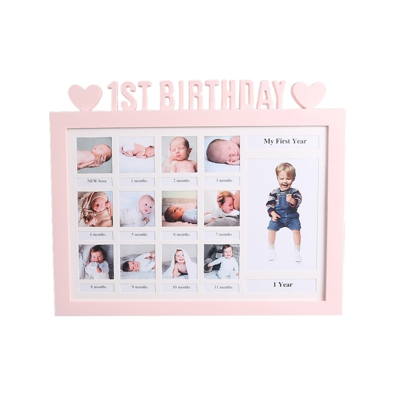 Erste Jahr Foto Moment Baby Andenken Rahmen DIY 0-12 Monat Bild Anzeige Plastik Collage Rahmen Erinnerung: hell Rosa