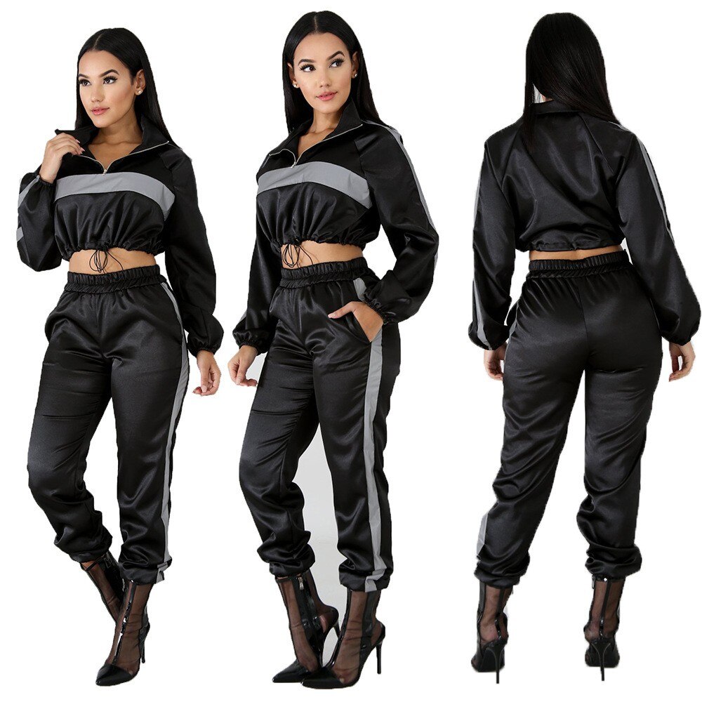 Women's Jogging Running Sports Suit Sutumn Wnter Glittered Long Sleeve Hooded Pullover Sports Suits #3