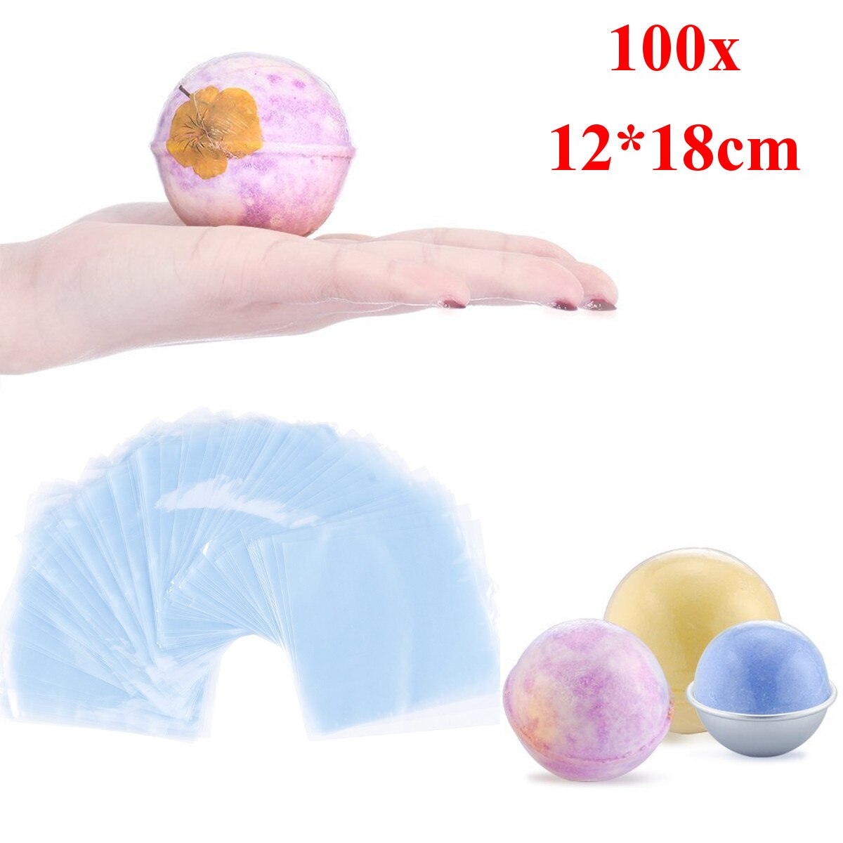 100pcs PVC Shrink Wrap Bags Plastic Film Shrink Wrapping Bags For Soaps Bottles Bath Bombs Packaging Baskets ( 12x18cm)