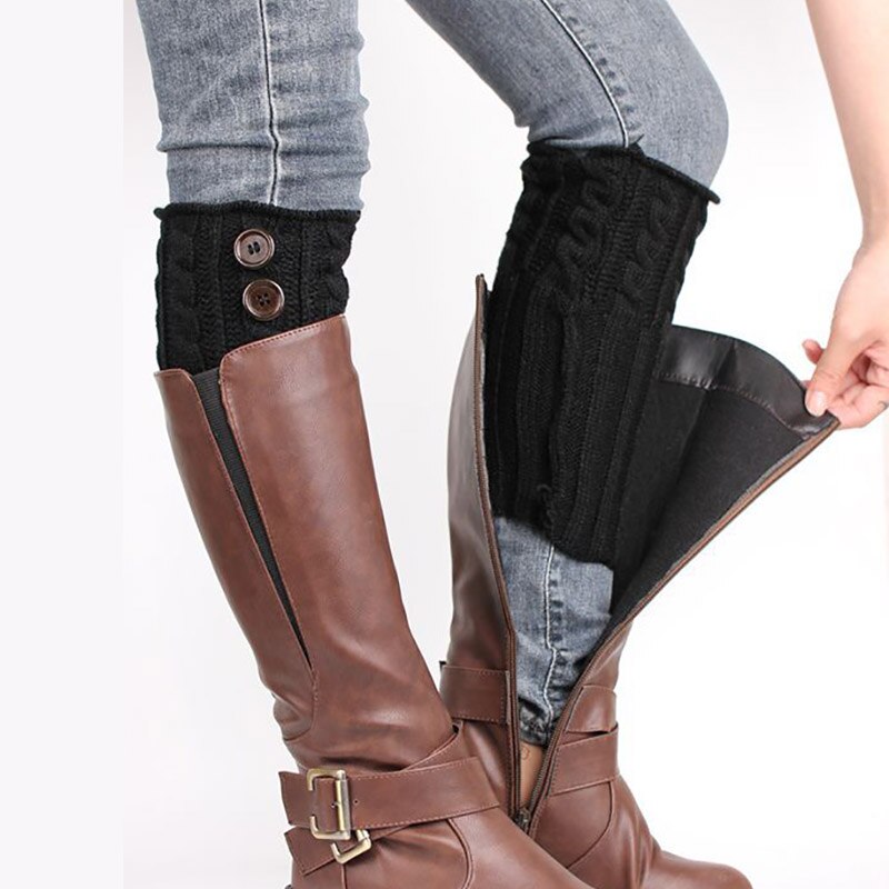 2 piezas de calentadores de piernas de Invierno para mujer, botas tejidas al Crochet, puños elásticos, botas cortas, calcetines, botas cálidas informales negras de , calcetines calentadores de la pierna calcetines