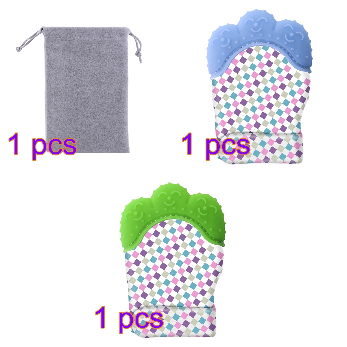 2 stks Baby Bijtringen Silicone Tandjes Mitten Peuter Self-Rustgevende Bijtring Gum Pijn Relife Beschermende Handschoen Voor Baby: Blue Green