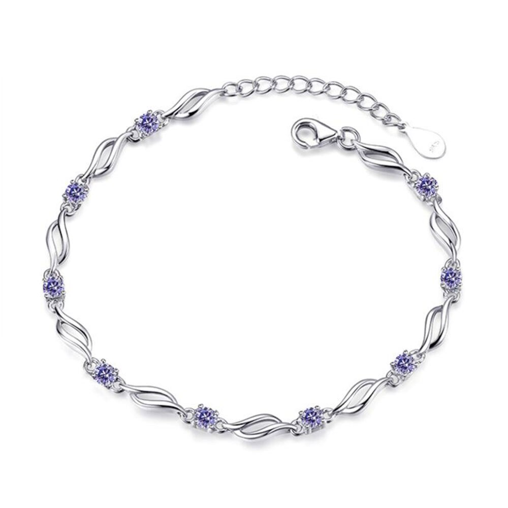 Anenjery Silver Color Charms Bracelets For Women Crystal Zircon Bracelet pulseira Valentine's Day S-B101: purple